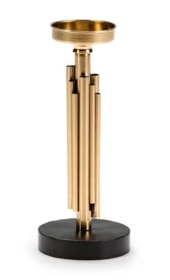 Bougeoir Haut Métal Doré Et Marron Art