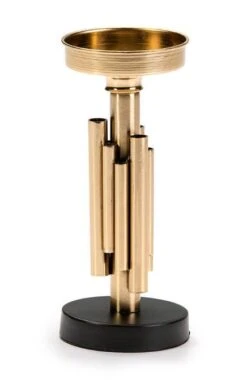 Bougeoir Haut Métal Doré Et Marron Art D 10