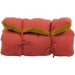 COTTON WOOD Futon Coton Velours - 60x120x5 Cm - Terracotta, Jaune Moutarde