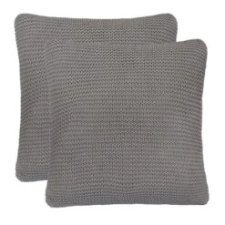 Coussin 2 Pcs Coton Tricoté Lourd 45 X 45 Cm Gris Foncé 2