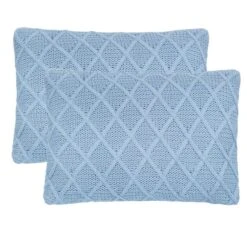 Coussin 2 Pcs Coton Tricoté Lourd 60 X 40 Cm Bleu Clair
