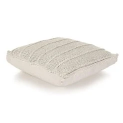 Coussin De Plancher Carré Coton Tricoté 60 X 60 Cm Blanc