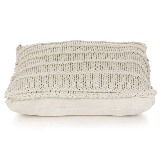 Coussin De Plancher Carré Coton Tricoté 60 X 60 Cm Blanc 5 Coussin De Plancher Carré Coton Tricoté 60 X 60 Cm Blanc – Image 3