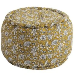 Coussin De Sol Rond Udaipur - Jaune - 100% Coton - Ø40 X 30 Cm - DEKO