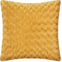 Coussin Fourrure Bouclé - 45 X 45 Cm - Ocre