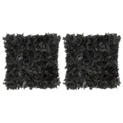 Coussins Shaggy 2 Pcs Noir 45x45 Cm Cuir Et Coton