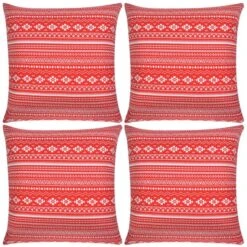 Housse D'oreiller 4 Pcs Toile Aztèque Imprimé Rouge 50 X 50 Cm