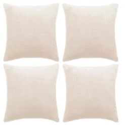 Housse De Coussin 4 Pcs Velours 50 X 50 Cm Blanc Cassé