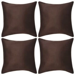 Housse De Coussin 4 Pièces 40x40 Cm Polyester Faux Daim Marron