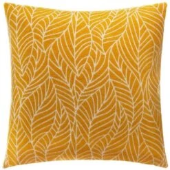Housse De Coussin Chenille Feuille Polyester, Coton Et Viscose - 40x40 Cm - Ocre