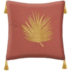 Housse De Coussin Feuille Broderie - 40 X 40 Cm - Or