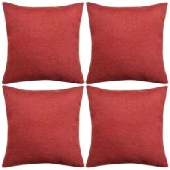 Housses De Coussin 4 Pcs Aspect De Lin Bordeaux 50x50 Cm