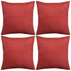 Housses De Coussin 4 Pcs Aspect De Lin Bordeaux 80x80 Cm