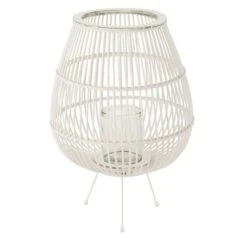 Lanterne Bois Massif Blanc Neela H 59 Cm