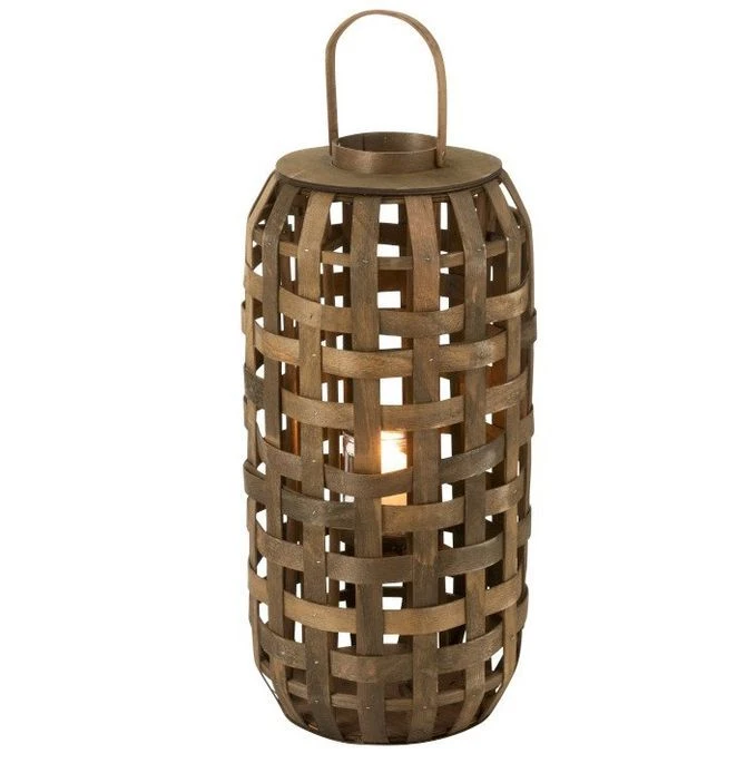 Lanterne Bois Massif Foncé Cintee H 67 Cm 4 Lanterne Bois Massif Foncé Cintee H 67 Cm – Image 2