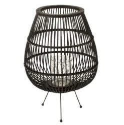 Lanterne Bois Massif Noir Cintee H 45 Cm