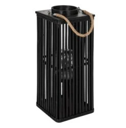 Lanterne Rectangulaire Bambou Noir Bialli H 50 Cm - Lot De 4