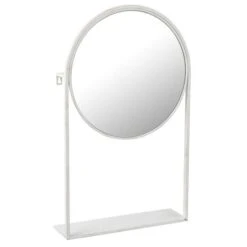 Miroir Rond Sur Pied Métal Blanc Praji