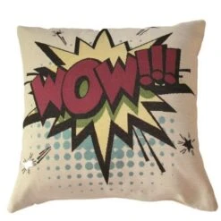 O'CBO Housse De Coussin Vintage Kiss - 42 X 42 Cm - Jacquard WOW 449 - Fabrication Française - Beige, Jaune Et Rouge