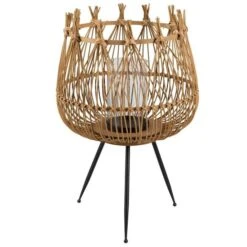 Photophore Bambou Foncé Et Métal Noir Nayra H 63 Cm