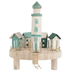 Photophore Bois Blanc Et Bleu Azura