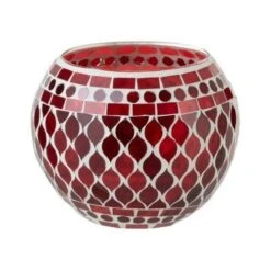 Photophore Boule Verre Rouge Et Blanc Winno H 12 Cm
