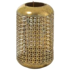 Photophore Rond Verre Et Métal Doré Antique Geera H 31 Cm