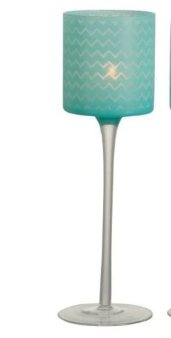 Photophore Sur Pied Verre Bleu Azura H 30 Cm