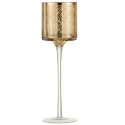 Photophore Sur Pied Verre Doré Geera H 25 Cm