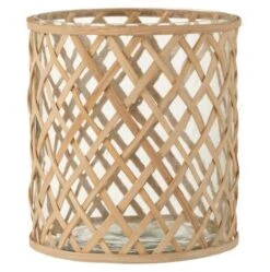 Photophore Verre Et Bois Clair Azura H 22 Cm - Lot De 2