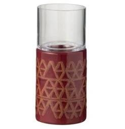 Photophore Verre Et Céramique Rouge Winno H 23 Cm