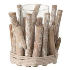 Photophore Verre Et Pin Massif Blanc Délavé Azura H 17 Cm