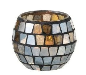 Photophore Verre Mosaïque Gris Et Doré Ysarg - Lot De 4 4 Photophore Verre Mosaïque Gris Et Doré Ysarg - Lot De 4 – Image 2