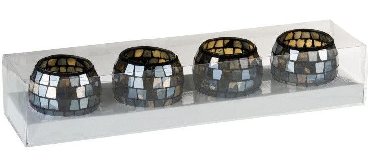 Photophore Verre Mosaïque Gris Et Doré Ysarg - Lot De 4 5 Photophore Verre Mosaïque Gris Et Doré Ysarg - Lot De 4 – Image 3