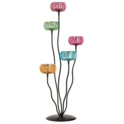 Photophore Verre Multicolore Pied Métal Noir Veeda