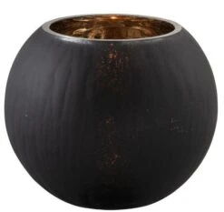 Photophore Verre Noir Mat Craquelé Et Doré Ysarg