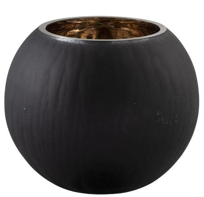 Photophore Verre Noir Mat Craquelé Et Doré Ysarg 4 Photophore Verre Noir Mat Craquelé Et Doré Ysarg – Image 2