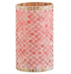 Photophore Verre Rose Et Beige Indie H 23 Cm