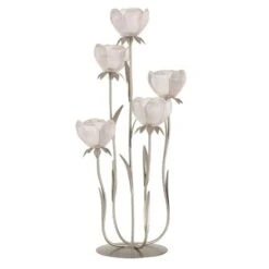 Photophore Verre Rose Et Métal Argenté Kimen H 54 Cm