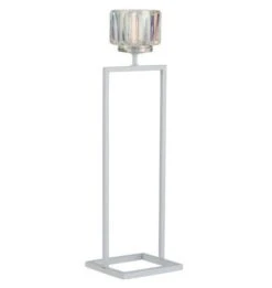 Photophore Verre Sur Pied Métal Blanc Ettis H 42 Cm