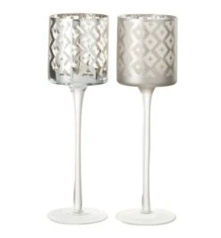 Photophores Sur Pied Verre Argenté Liath - Lot De 6