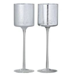 Photophores Verre Blanc Et Argenté Licia H 30 Cm - Lot De 2