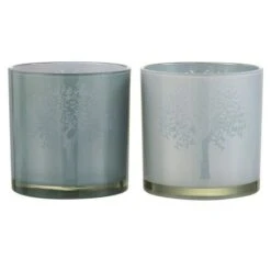 Photophores Verre Blanc Et Bleu Marino H 15 Cm - Lot De 2