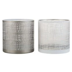 Photophores Verre Blanc Et Greige Liray H 20 Cm - Lot De 2