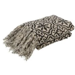 Plaid Coton Noir Et Blanc Motif Oriental Omani - Lot De 2