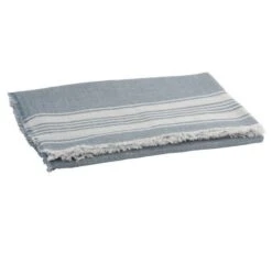 Plaid Tissu Bleu à Rayures Blanches Marino