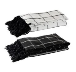 Plaids Polyester Carreaux Noir Et Blanc Bialli - Lot De 4