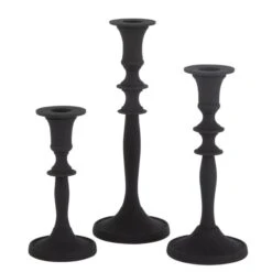 Set De 3 Bougeoir Classique En Aluminium Noir Icka - Lot De 3