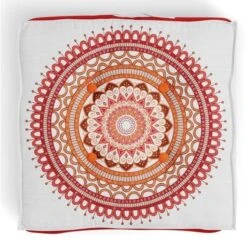 SOLEIL D'OCRE Coussin De Sol Mandala - 40x40x8 Cm - Blanc Et Orange Corail