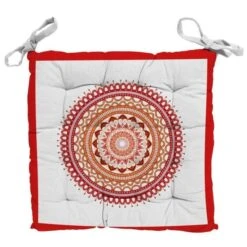 SOLEIL D'OCRE Galette De Chaise Capitonnée Mandala En Coton - Orange Corail